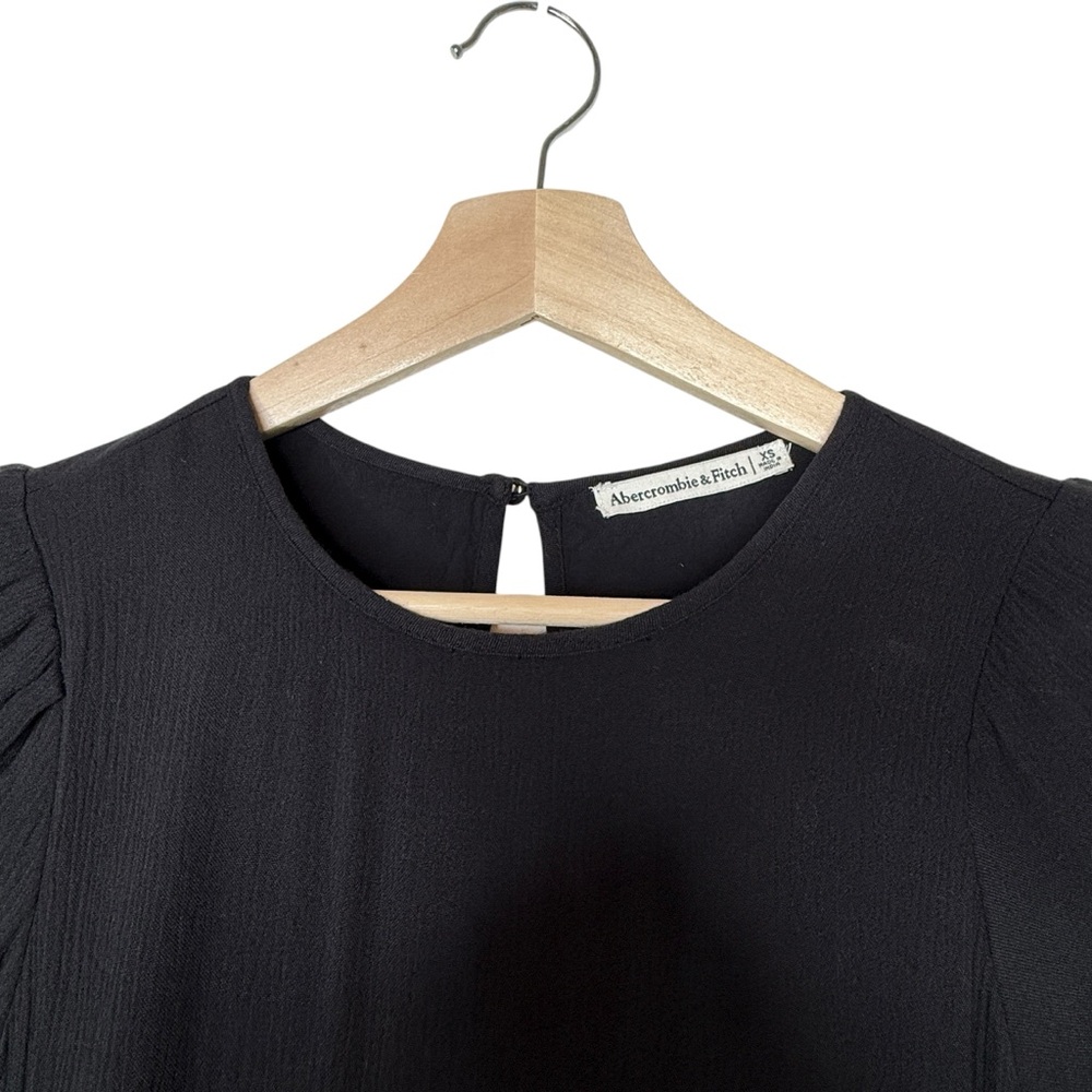 A&F Black Tiered Mini Dress XS Long Sleeve Lined Feminine Dark Academia Cottage - Picture 2 of 6